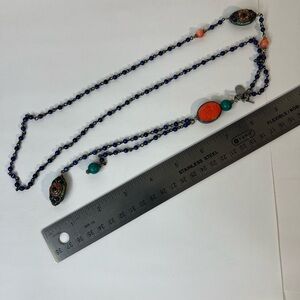 Colorful Beaded Necklace with Orange and Blue Accents